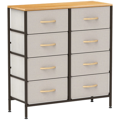 HOMCOM Fabric Chest of Drawers, Storage Drawers, Industrial Bedroom Dresser with 8 Fabric Drawers, Steel Frame and Wooden Top for Nursery, Living Room, Hallway, Cream White 