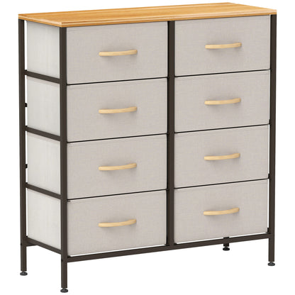HOMCOM Fabric Chest of Drawers, Storage Drawers, Industrial Bedroom Dresser with 8 Fabric Drawers, Steel Frame and Wooden Top for Nursery, Living Room, Hallway, Cream White 