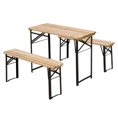 Outsunny Portable Folding Camping Picnic Trestle Beer Table and Bench Set Garden BBQ Chairs Stools Wooden Wood (120cm(L) x 25cm(W) x 46cm(H)) 