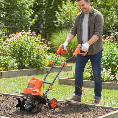 Outsunny 1500W Electric Garden Tiller w/Foldable Handle, 40cm Working Width, 20cm Tilling Depth, 6 Blades, 2 Adjustable Wheels 