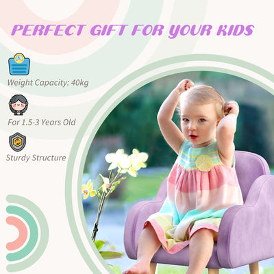 ZONEKIZ Kids Armchair Toddler Sofa Children Chair with Arm Rest, Wooden Frame, Velvet, PP Legs, Cloud Shape, for Ages 1.5-3 Years - Purple 