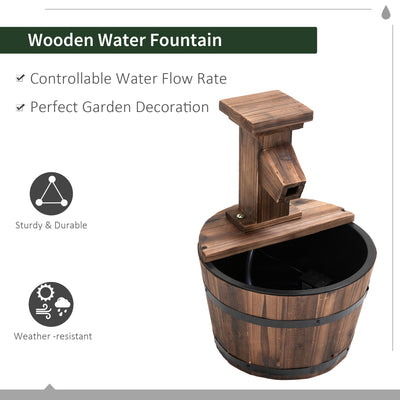 Outsunny Wood Barrel Patio Water Fountain Garden Decorative Ornament Water Feature with Electric Pump 