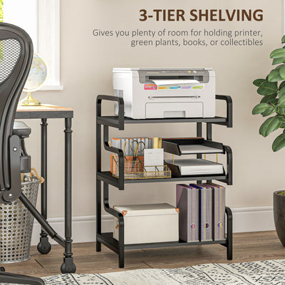 HOMCOM 3-Tier Printer Stand with Storage Shelves, Printer Table, 55 x 40 x 77cm Printer Shelf for Home Office, Study, Black 