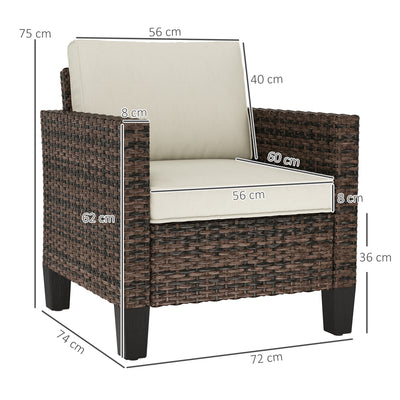 Outsunny Single Rattan Armchair, with Cushions - Brown 