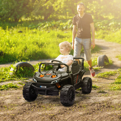 AIYAPLAY 12V Battery Powered Ride on Truck w/ Remote, Four Suspension Wheels, Horn, Lights, Music, USB, for Ages 3-5 Years, Black 