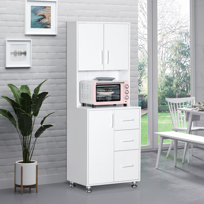 HOMCOM Modern Kitchen Cupboard with Storage Cabinets, 3 Drawers and Open Countertop for Living Room, White 