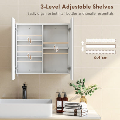 HOMCOM Arched Bathroom Mirror Cabinet with Adjustable Shelves - White 