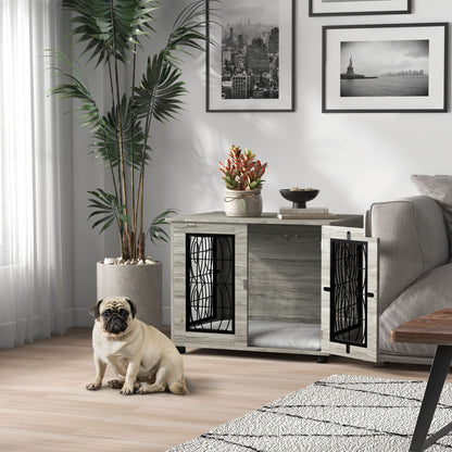 PawHut Indoor Dog Crate Furniture End Table with Soft Washable Cushion, Lockable Front Door, for Medium Dogs - Black 