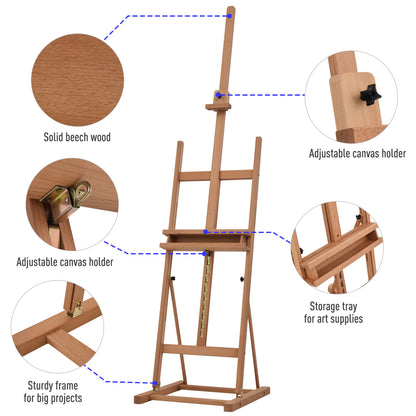 Vinsetto Wooden Easel Stand H-Frame Artist Easel with 171-230cm Adjustable Height and 0-80° Working Angles Beech Wood Art Easel for Displaying Painting Wedding Sign Nature Wood Finish 
