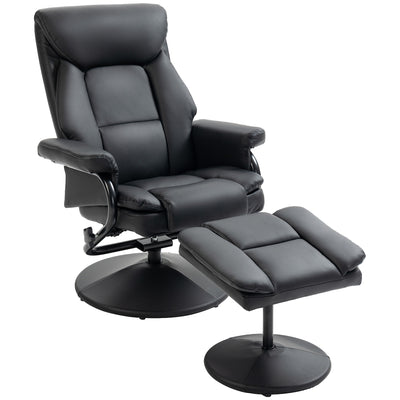 HOMCOM Swivel Recliner Chair with Footstool, PU Leather Recliner Armchair with Ottoman, Steel Base, Upholstered Reclining Chair for Living Room, Bedroom, Office, Black 