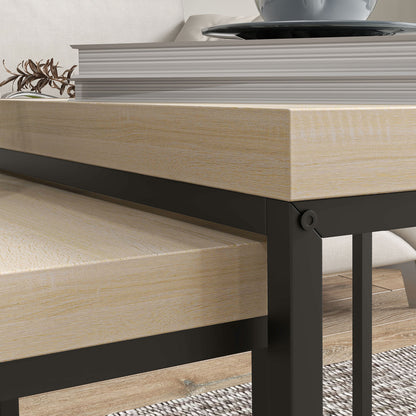 HOMCOM Coffee Table Set of 2, Nest of Tables with 3.5cm Thick Tabletop, Oak 