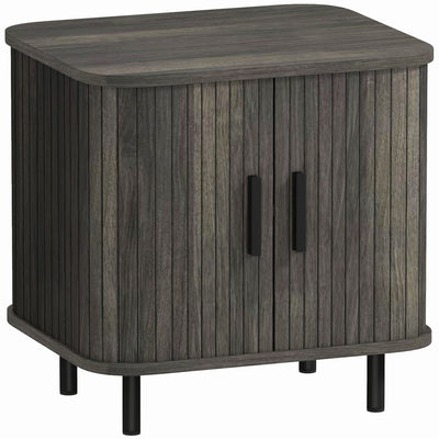 HOMCOM Bedside Table, Nordic Side Table with Roller Shutter Style Sliding Doors and Metal Legs for Bedroom, Living Room, Grey 