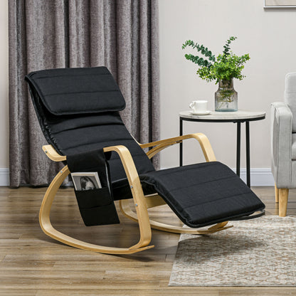 HOMCOM Rocking Lounge Chair Recliner Relaxation Lounging Relaxing Seat with Adjustable Footrest, Side Pocket and Pillow, Black 