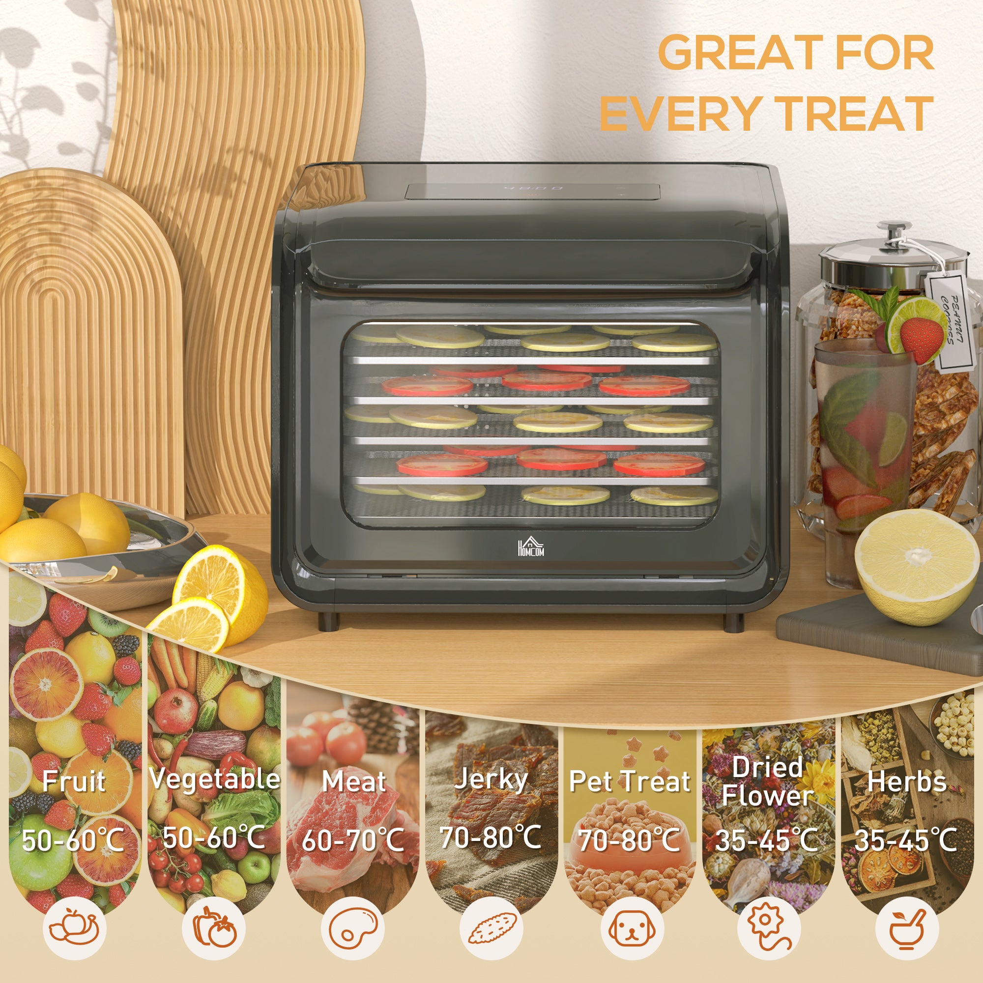 HOMCOM 35-70\'c2\'b0C Six-Tray Food Dehydrator - Black