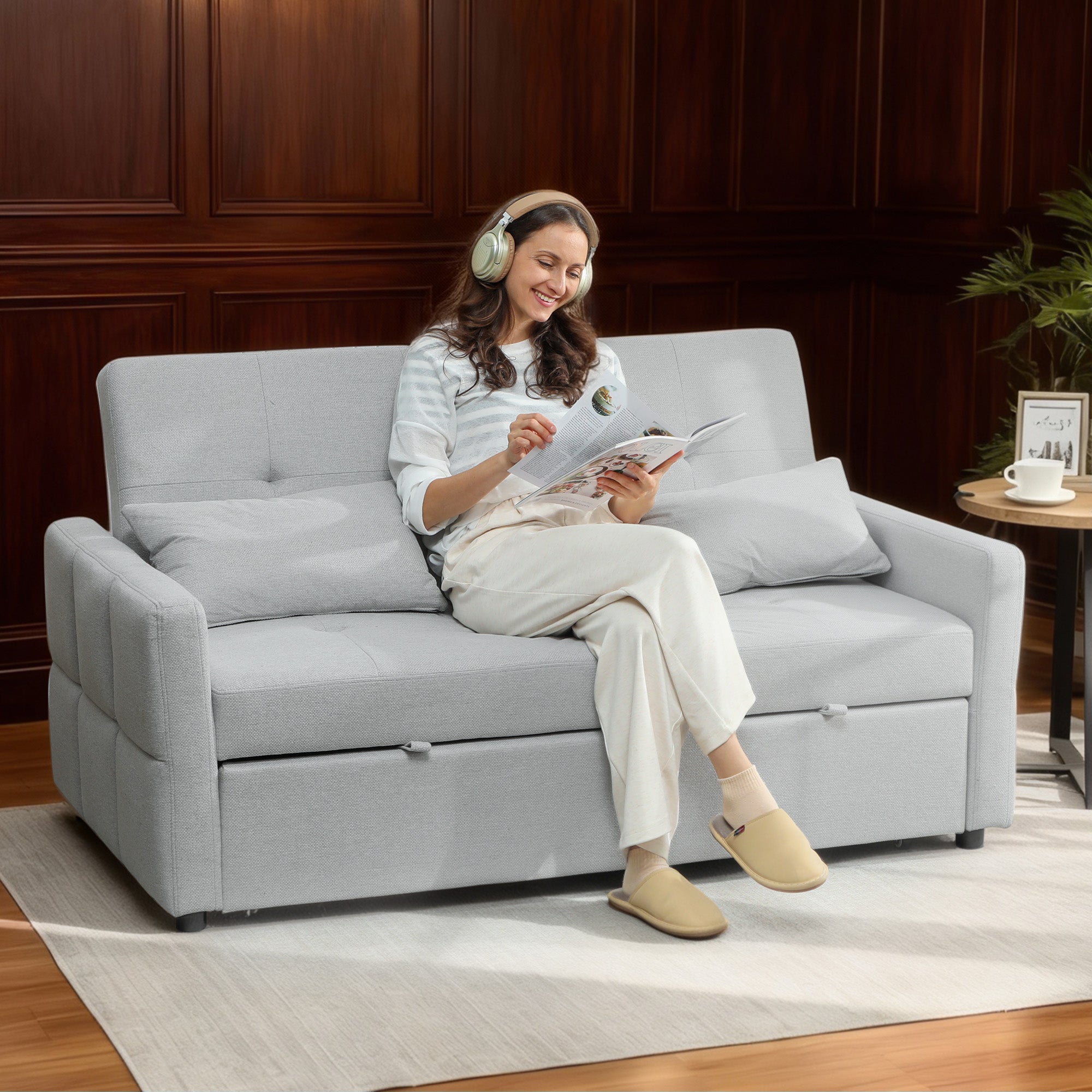 HOMCOM Three-Way Two-Seater Sofa Bed - Light Grey 