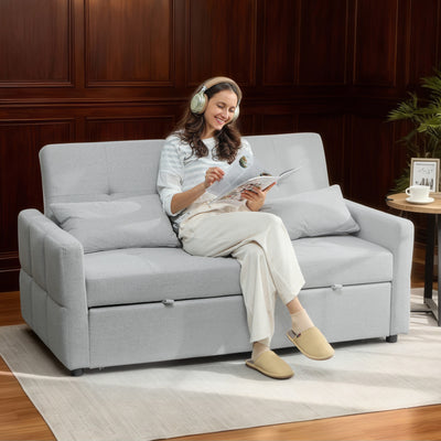 HOMCOM Three-Way Two-Seater Sofa Bed - Light Grey 