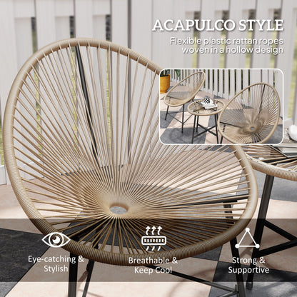 Outsunny 3 Pieces Rattan Bistro Set, Garden Bistro Set with Acapulco Chairs and Glass Top Table, Small Garden Furniture Set with Reinforced Metal Frame for Outdoor, Patio, Balcony, Natural 
