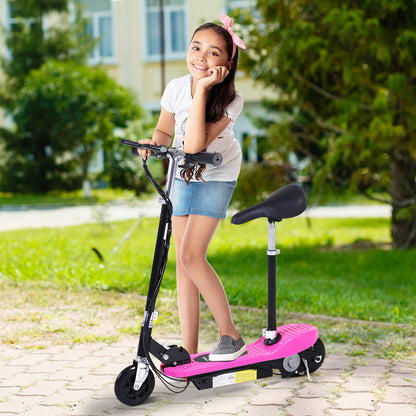 HOMCOM Foldable Electric Scooter Ride on for Kids 12V 120W W/Brake Kickstand-Pink 