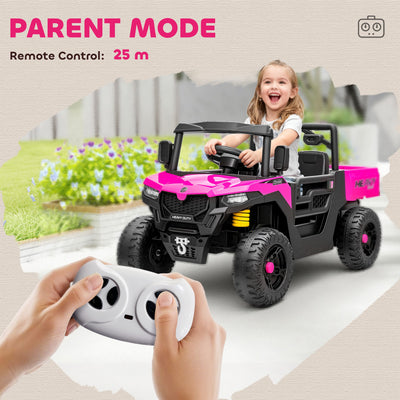 AIYAPLAY Kids Ride on Car, 12V Electric Kids UTV with Electric Dump Bed, 4-Wheel Suspension for 3-8 Years, Pink 