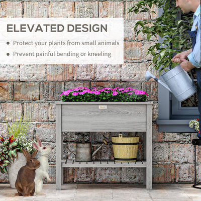 Outsunny Wooden Raised Garden Bed, Elevated Planter Box with Storage Shelf and Drainage Holes, Raised Planter with Legs, Grey 