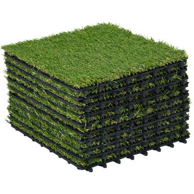 Outsunny 10 PCs 30 x 30cm Artificial Grass Turf, 25mm Pile Height Grass Carpet Fake Grass Mat UV Resistance for Outdoor 