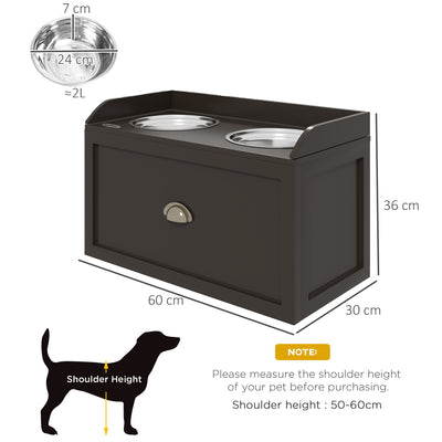 PawHut Stainless Steel Raised Dog Bowls, with 21L Storage Drawer for Large Dogs - Brown 