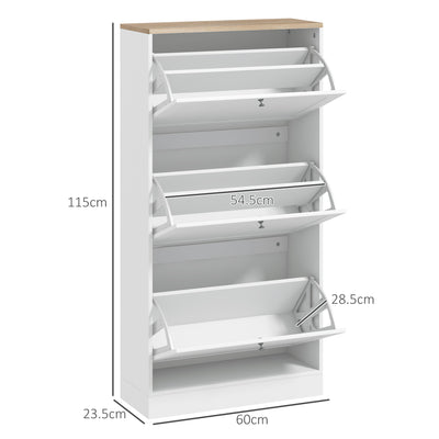 HOMCOM Modern Compact Three-Drawer Shoe Storage Cabinet - White 
