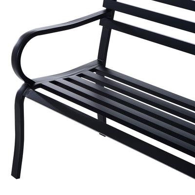 Outsunny Stylish 2 Seater Metal Garden Porch Chair Bench Stable Patio Outdoor Park Metal Bench - Black 