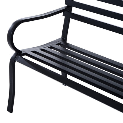 Outsunny Stylish 2 Seater Metal Garden Porch Chair Bench Stable Patio Outdoor Park Metal Bench - Black 