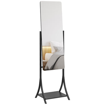 HOMCOM Free Standing Dressing Mirror, Full Length Mirror with Adjustable Angle, Storage Shelf for Living Room, Bedroom, Hallway 