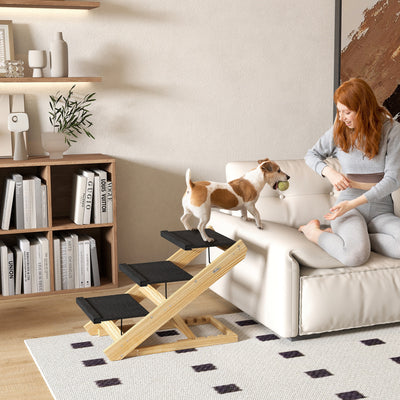 PawHut Adjustable Dog Steps Dog Ramp, 3-Step Non-slip Pet Stairs for Medium Sized Dogs, Foldable Dog Stairs for Bed Sofa 