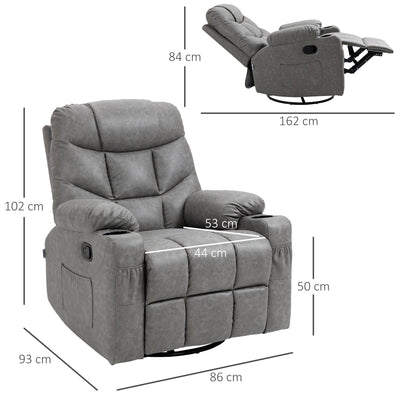 HOMCOM Thick Padded Faux Leather Recliner Armchair - Light Grey 