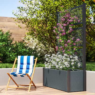 Outsunny Garden Planter Box with Trellis, Liner for Climbing Plants, Vegetables, Flowers, 90 x 35 x 148 cm, Charcoal Grey 