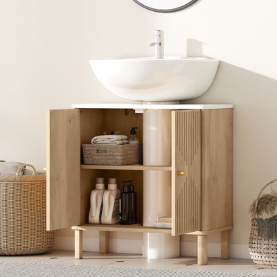 HOMCOM Under Sink Bathroom Cabinet for Basin without or with Pedestal - Oak 