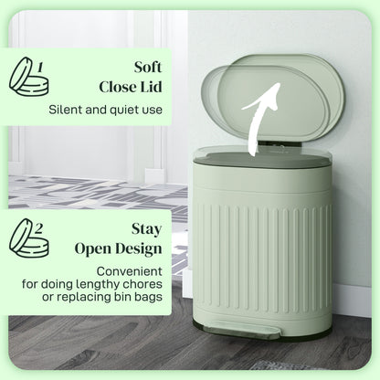HOMCOM 20L Metal Kitchen Bin, with Soft-Close Lid - Light Green 