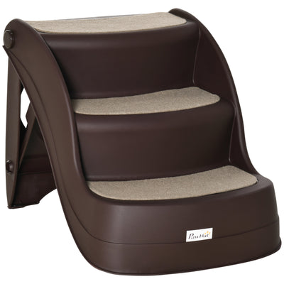 PawHut Foldable Pet Stairs Portable Dog Steps 3-Step Design with Non-slip Mats for High Beds, Sofas, 49 x 38 x 38 cm, Brown 
