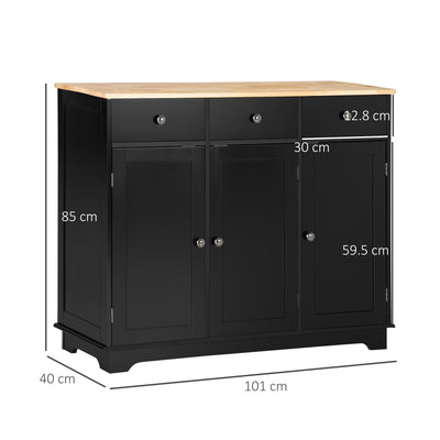 HOMCOM Sideboard with Rubberwood Top and Adjustable Shelves for Dining Room, Kitchen - Black 