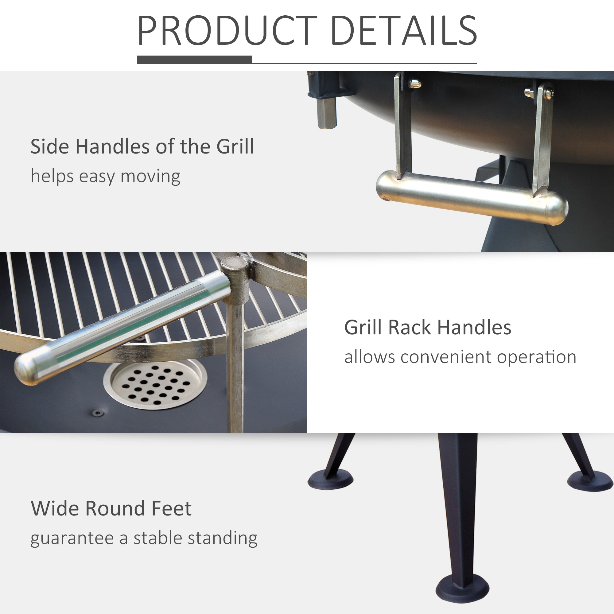 Outsunny Round  BBQ Grill W/Cutting Board-Black 