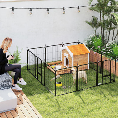 PawHut 12 Panels Heavy Duty Dog Playpen with Doors, for Small Dogs, 60cm High, Black 