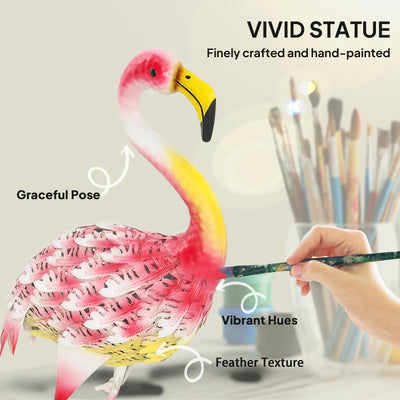 Outsunny Flamingo Garden Statue Ornament, Metal Bird Art Outdoor Statue, Standing Garden Sculpture Gift with Ground Stakes for Pond Landscape Decoration, Pink 