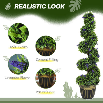 HOMCOM Set of 2 Decorative Artificial Plants, Boxwood Spiral Topiary Tree with Lavender and Pot, Fake Plants for Home Indoor Outdoor Decor, 115cm 