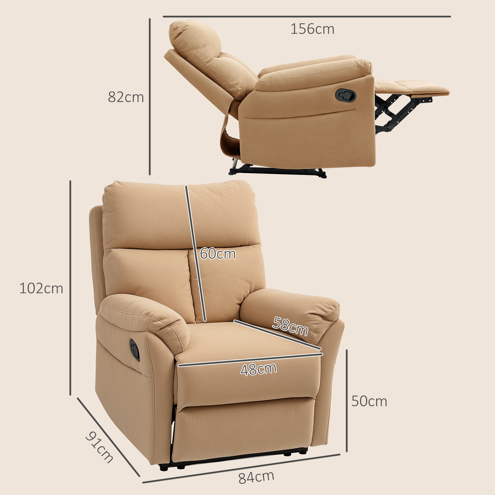 HOMCOM 140\'c2\'b0 Manual Reclining Armchair, with Footrest - Light Brown