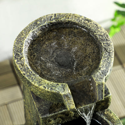 Outsunny Garden Water Feature Waterfall Fountain with 4-Tier Stone Look Bowls, Adjustable Flow, Black and Yellow 