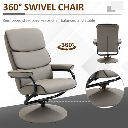 HOMCOM Recliner Chair with Ottoman 360\'c2\'b0 Swivel Faux Leather High Back Armchair w/ Footrest Stool for Home Office