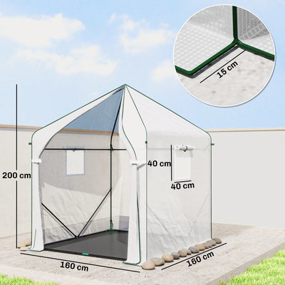 Outsunny Walk-in Greenhouse for Outdoors with Steel Frame, Large Plant House with Roll-up Door and PE Ground Cover, White 