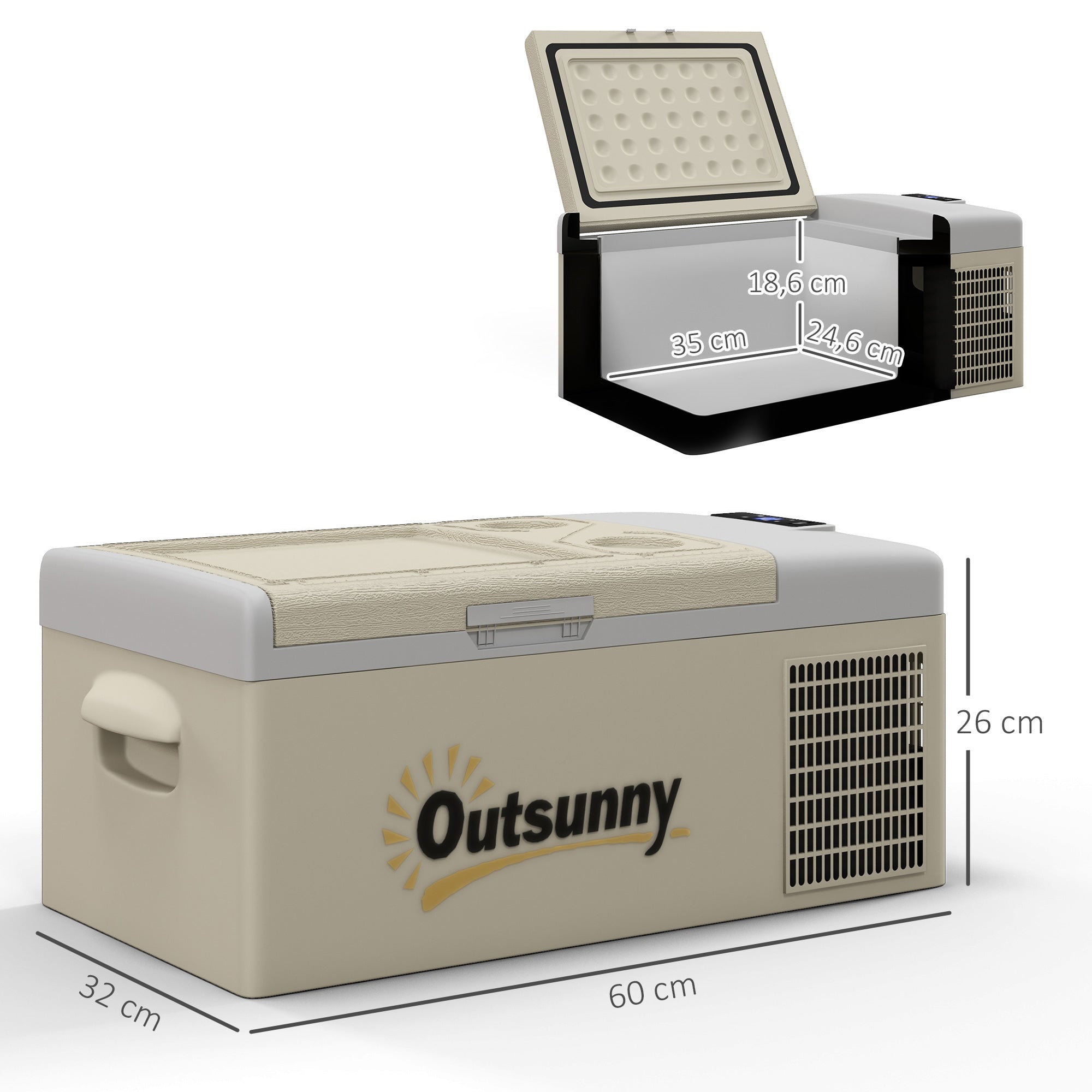 Outsunny 16L Portable Car Fridge, -20\'e2\'84\'83 to 10\'e2\'84\'83 Adjustable Temperature - Khaki/Grey