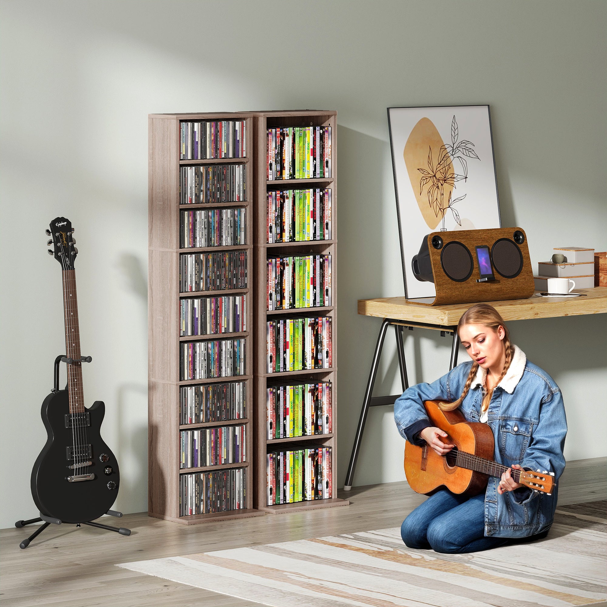 HOMCOM 260 Narrow CD Storage Unit - Natural Wood Finish 