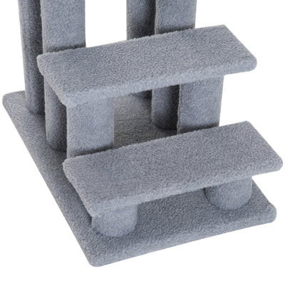 PawHut Dog Steps for Bed 4 Step Pet Stairs for Sofa Dog Cat Climb Ladder 63x43x60 cm Grey 