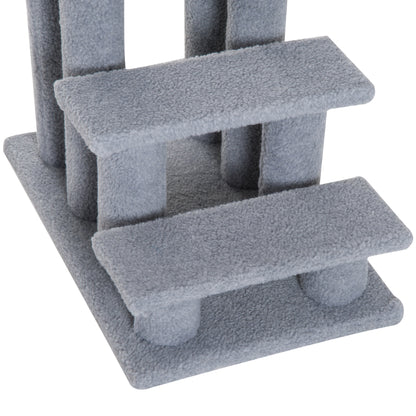 PawHut Dog Steps for Bed 4 Step Pet Stairs for Sofa Dog Cat Climb Ladder 63x43x60 cm Grey 
