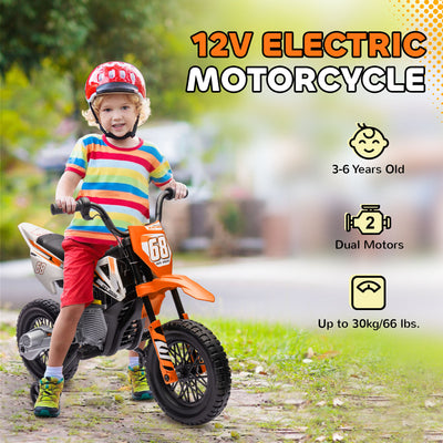 AIYAPLAY 12V Kids Electric Motorbike, Kids Electric Ride on motorcycle w/ Twist Grip Throttle, Training Wheels, Orange 